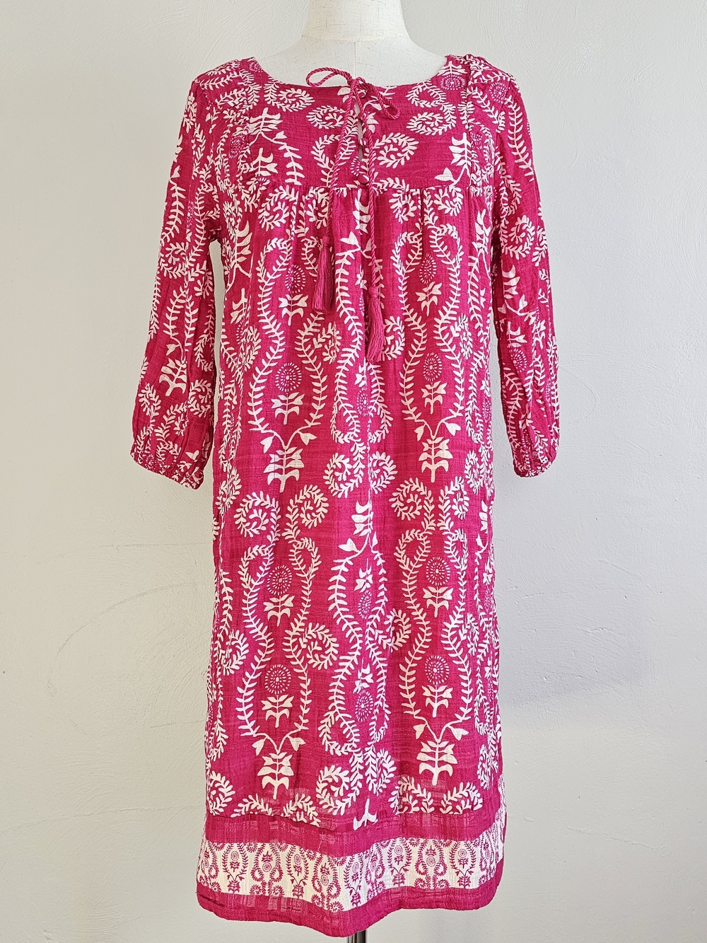 Studio Fuchsia Embroidered Midi Dress with White Motif